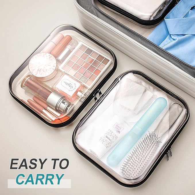 Sanwuta 6 Pcs Clear Hard Zipper Case Plastic Zipper Pouches Transparent Makeup Bag Pencil Case Pouches Toiletry Diaper Bag for Travel Toy Storage Organizer Bins(Black,9.84 x 7.87 x 2 Inch) - Image 5