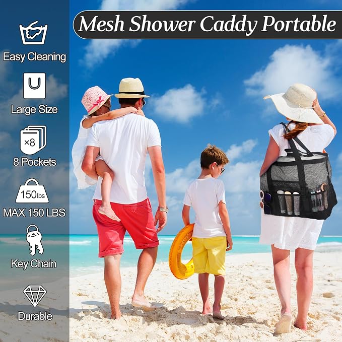 Hillban Large Beach Mesh Bags Bulk for Women Beach Tote Bag with 8 Pocket Zipper Waterproof Sandproof for Pool Cruise Ship - Image 6