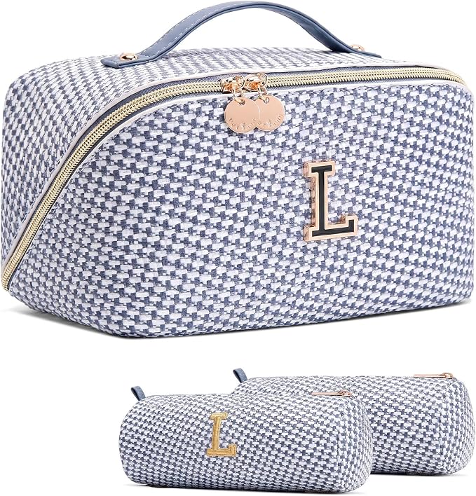 Personalized Gift Travel Makeup Bag: Initial Makeup Organizer Bag for Women | 3-in-1 Custom Make up Bag Set - Vegan Leather Travel Cosmetic Bag - Luxury Gift for Women – Birthday, Anniversary, Graduation by Unknown