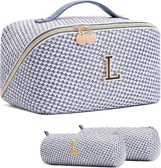 Personalized Gift Travel Makeup Bag: Initial Makeup Organizer Bag for Women | 3-in-1 Custom Make up Bag Set - Vegan Leather Travel Cosmetic Bag - Luxury Gift for Women – Birthday, Anniversary, Graduation by Unknown
