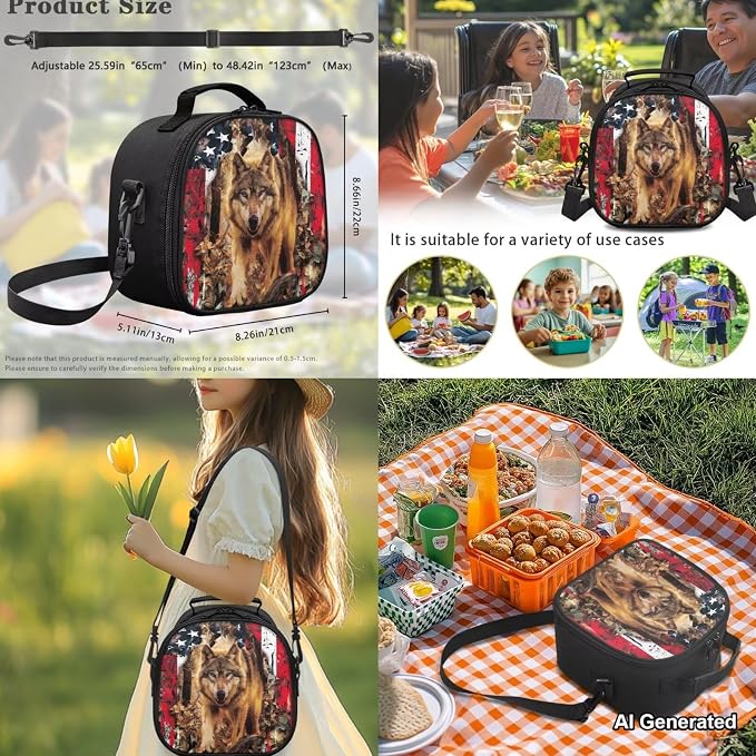 Wolf School Bags for Boys 7-10 10-12 American Flag Backpacks for Girls with Lunch Box Pencil Case Water Bottle Holder 4-Piece Teens Student Bookbag Set for Elementary School - Image 5
