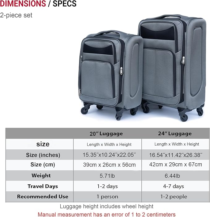 Merax Luggage Set Softshell 2 Piece 20/24 Expandable Suitcase with Wheels | Softside Lightweight Travel Carry on Luggage,Gray - Image 2