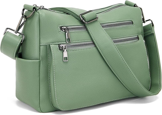 YZAOLL Large Crossbody Shoulder Bag for Women Vegan Leather Tote with Adjustable Wide Strap Work Purse with 10 Pockets