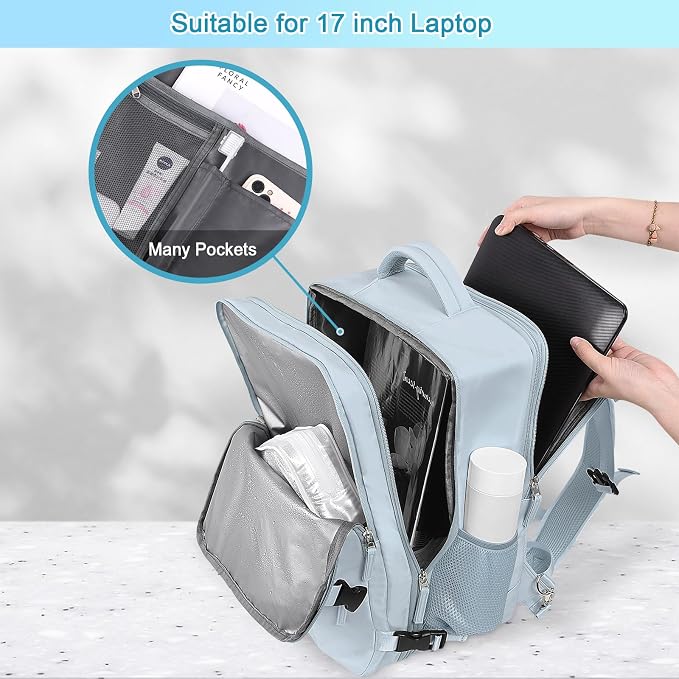 Sinaliy Large Expandable Travel Backpack for Men and Women, 17 Inch Laptop, Waterproof, Casual, College, Business, Hiking, Camping | Waterproof Large Expandable College Bookbag, as Person Item Flight Approved with Anti Theft Pocket and Wet Pocket, Ligh... - Image 6