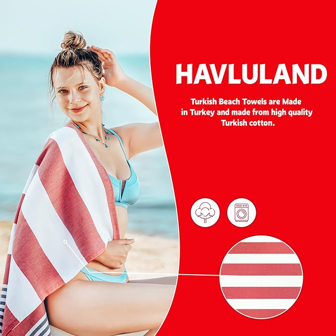 HAVLULAND Turkish Beach Towels, Oversized 40"x72" Turkish Bath Towel, Highly Absorbent Quick Dry Sand Free Beach Towels for Beach Pool Spa Gym Yoga Travel Camping Picnic Blanket - Green/Navy - Image 2