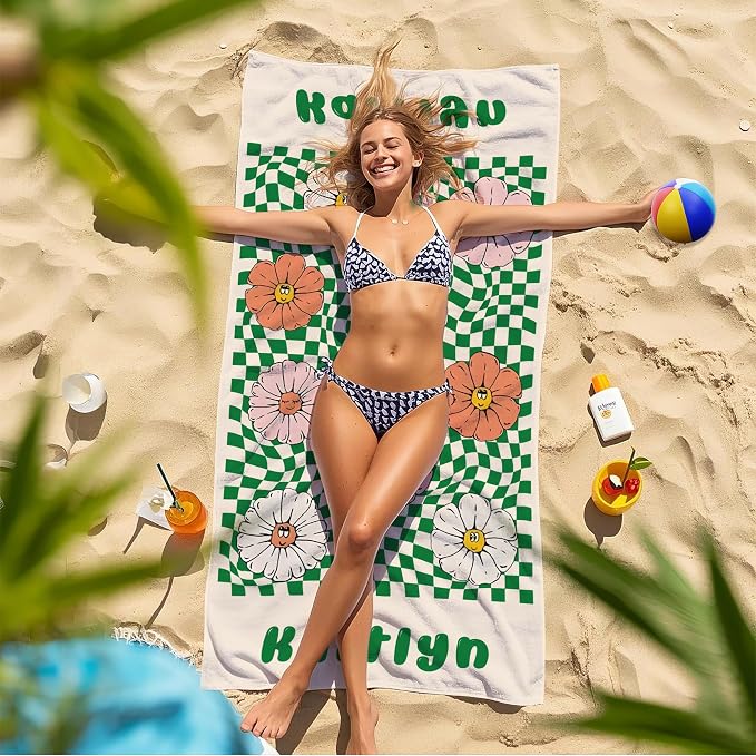JML Personalized Beach Towel with Name, Custom Flower Beach Towel, Customized Microfiber Pool Towel, Quick Dry & Absorbent Swim Towel for Adult,Mother's Day, Birthday, Summer Holiday,Vacation - Image 7