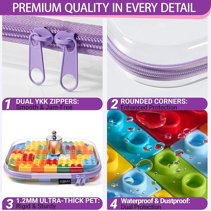 6 Pack Purple Clear Hard Shell Beauty Organizer (2M+4S), 1.2mm Heavy Duty Crush-Proof Cosmetic Case, Reinforced YKK Zippers, Stadium Approved Security Bag for Skincare & Electronics, Multi-Size Set - Image 5