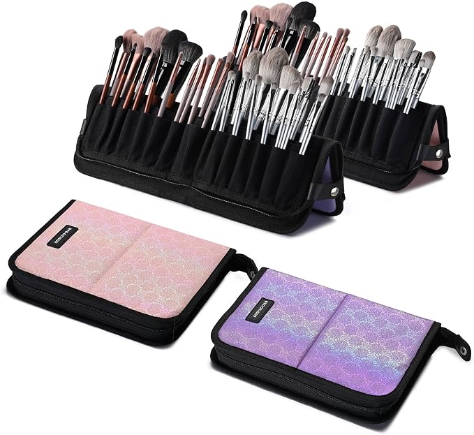 BYOOTIQUE Travel Makeup Brush Bag Foldable Holder Organizer Artist Pack 2 | Portable Stand-up Cosmetic Bag,Artist Storage with Multiple Pockets,Makeup Artist Brush Organizer by BYOOTIQUE