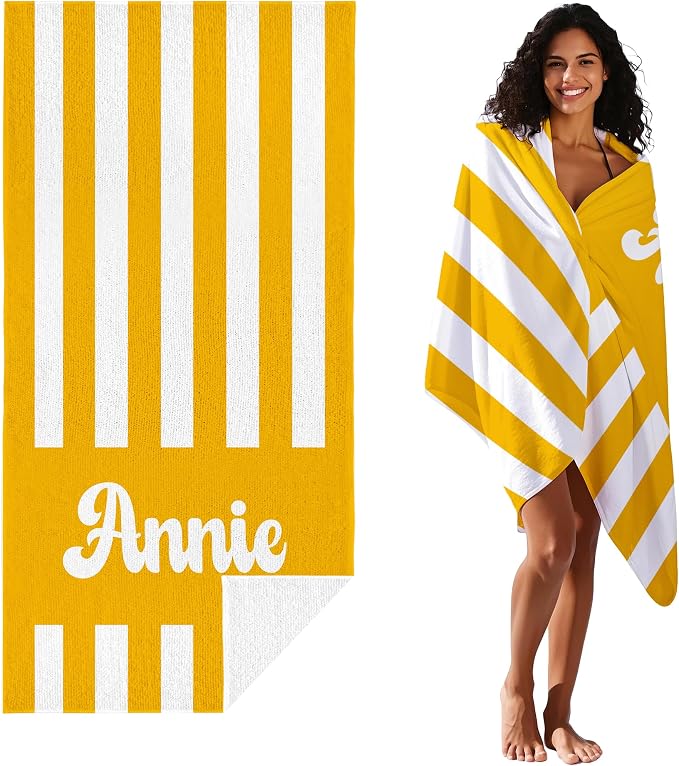JML Personalized Beach Towel with Name, Custom Cabana Stripe Beach Towel, Customized Microfiber Pool Towel, Quick Dry & Absorbent Swim Towel for Adult,Mother's Day, Birthday, Summer Holiday,Vacation - Image 2
