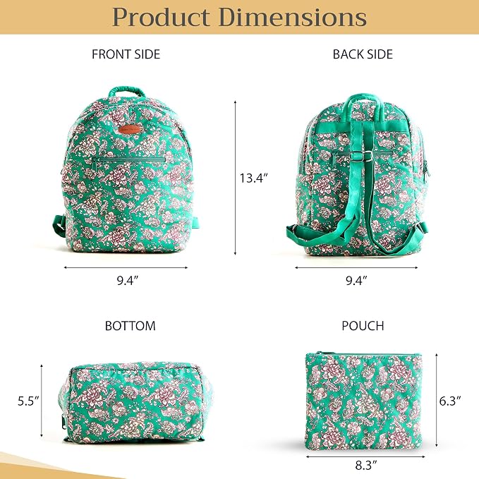 Maison d' Hermine Backpack for Women Men Cotton Shoulder Multipurpose Rucksack with Small Pouch Lightweight Multi Pocket Bag for Travel Work Beach Perfect for Spring Summer (Surya - Green) - Image 5