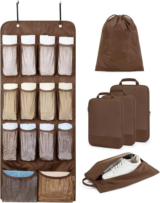 BAGSMART Hanging Compression Packing Cubes 6 Set Cruise Travel Essentials | 3-Fold Space Saving Hanging Shelves, Closet Organizers & Storage, Compressible Suitcase Organizer Bags, Machine Washable Cube by BAGSMART
