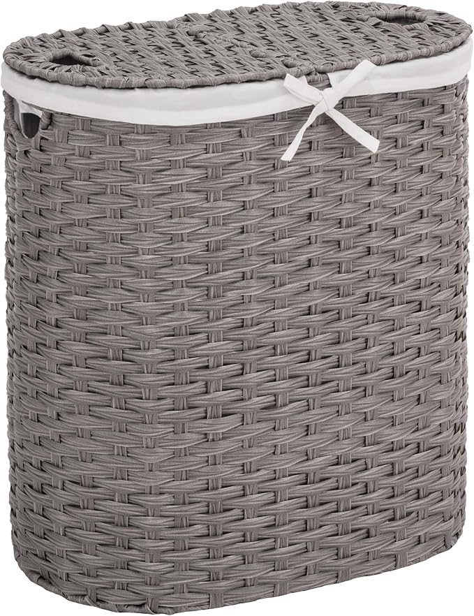 Seville Classics Premium Handwoven Portable Laundry Bin Basket with Carrying Handles, Household Storage for Clothes, Linens, Sheets, Gray, Oval Hamper by Unknown