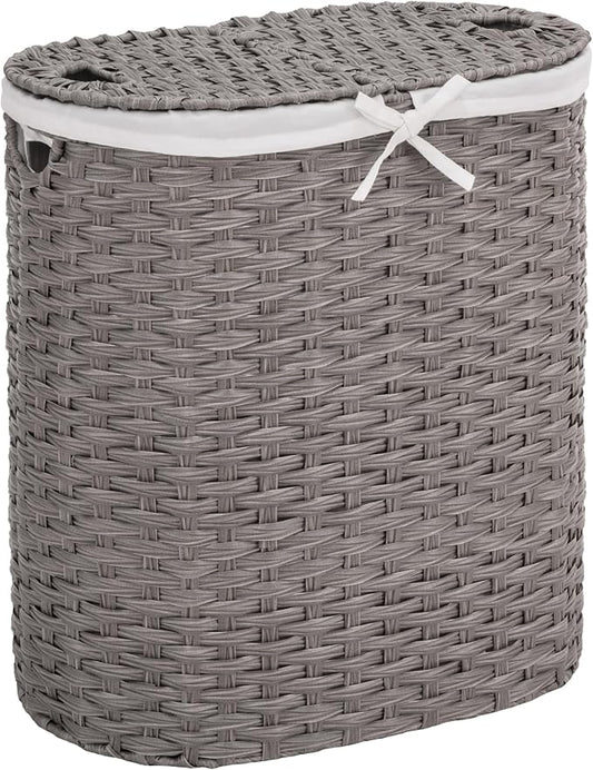 Seville Classics Premium Handwoven Portable Laundry Bin Basket with Carrying Handles, Household Storage for Clothes, Linens, Sheets, Gray, Oval Hamper by Unknown