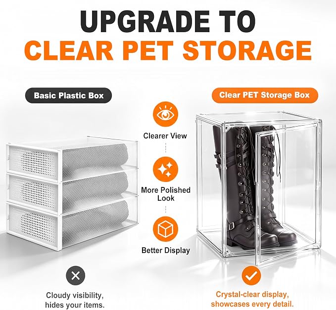 XXX-Large Extra Large Acrylic Display Case 17.3'' x 13'' x 13'' Transparent Sneaker Shoe Organizer Clear Plastic Stackable Boot & Shoe Boxes Large Showcase for Helmet, Handbag, Figures Collectibles - Image 4