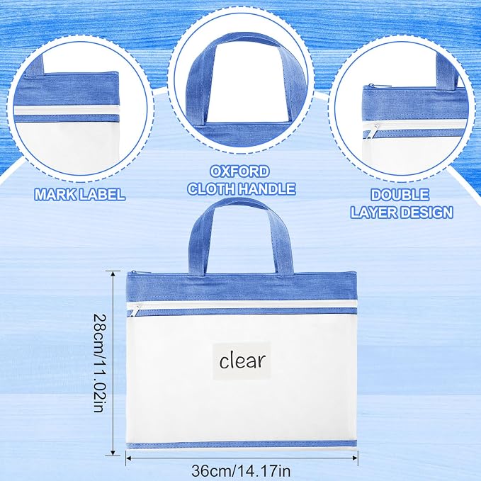 Zhehao 12 Pcs Student Book Pouches with Handle Document Bag Sew Project Bag for Quilting Mesh Zipper Pouch File Artwork Storage Organize for A4 Files, 14 x 11 Inch - Image 3