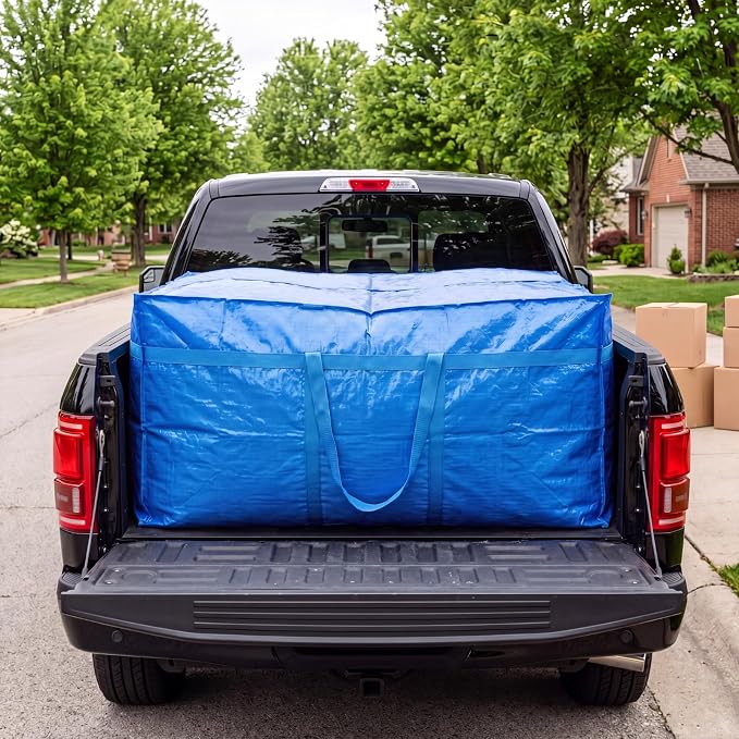 Windyun 4 Pack 195 Gallon Extra Large Moving Bags XXL Heavy Duty Storage Bag with Strong Zipper Handle Jumbo Big Tote Box Foldable for College Dorm Travel Clothes Duffle Blanket Pillow(Blue) - Image 7