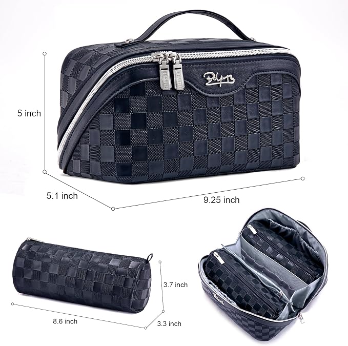 BOYATU Travel Makeup Bag Organizer: 3 Pcs Set Large Capacity Cosmetic Bags Holds 10–20 100ml Full-Size Bottles - 180°Open-Flat Make up Case 3-sec touch-up - Toiletry Bag Gift women (03-A-Dark Blue) - Image 6