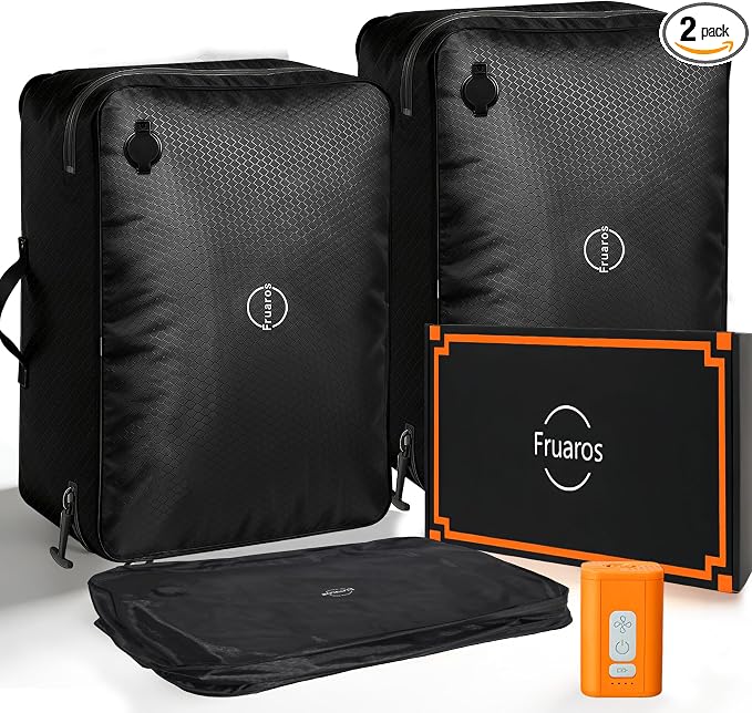 Airless Vacuum Kit Travel - 45L Oversized Compression Storage and Organization, 270° Open, Odor & IP68 Waterproof Anti-Rip Travel Pack Vacuum Kit with Pump, TSA-Ready, Backpacks & Suitcases, 2 Pack | 2-pack 45L waterproof tear-resistant nylon bags with... by Fruaros