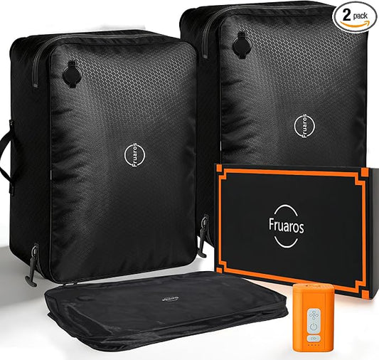 Airless Vacuum Kit Travel - 45L Oversized Compression Storage and Organization, 270° Open, Odor & IP68 Waterproof Anti-Rip Travel Pack Vacuum Kit with Pump, TSA-Ready, Backpacks & Suitcases, 2 Pack | 2-pack 45L waterproof tear-resistant nylon bags with... by Fruaros