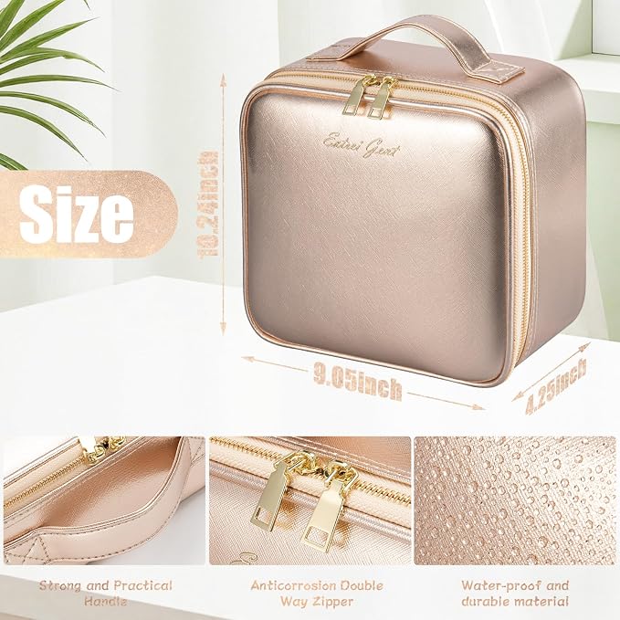 Extrei Gent Makeup Travel Train Case with Mirror LED Light 3 Adjustable Brightness Large Cosmetic Bag Portable Storage Adjustable Partition Waterproof Make up Brushes Makeup Jewelry Gift for Women - Image 3