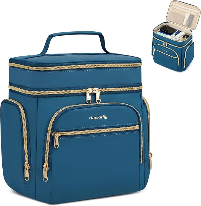 Hanke Large Toiletry Bag for Women Travel, Double Layer Organizer with Wide Opening for Full-Size Cosmetics & Toiletries, 12.2L Water-Resistant Makeup Bag,Navy Blue by Hanke