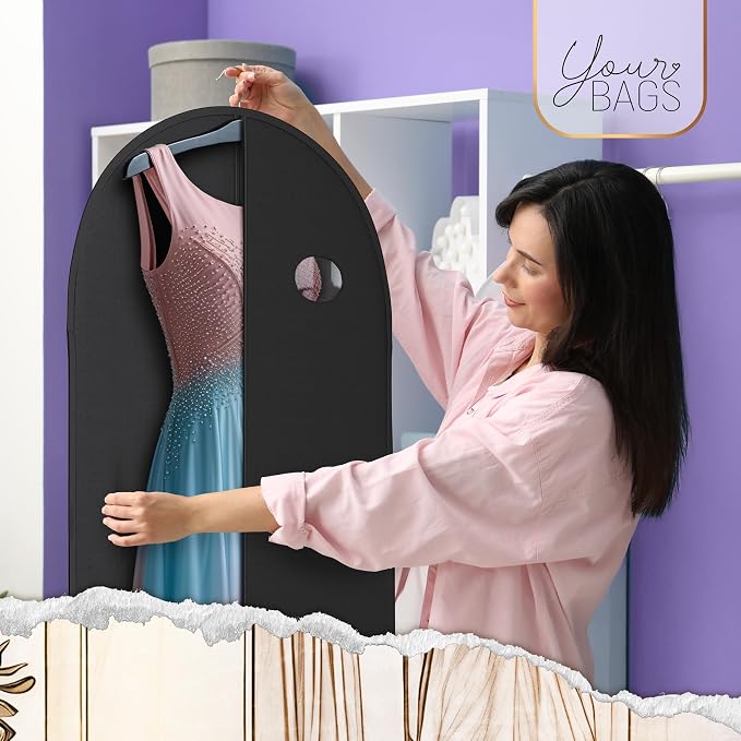 Luxury On the Go Black Suit Bag, Dress, and Travel Gown Garment Bags – 54" Hanging Garment Bag with Clear ID Window – Lightweight & Tear-Resistant – 3 Pack for Dresses, Prom, Evening Gown - Image 6