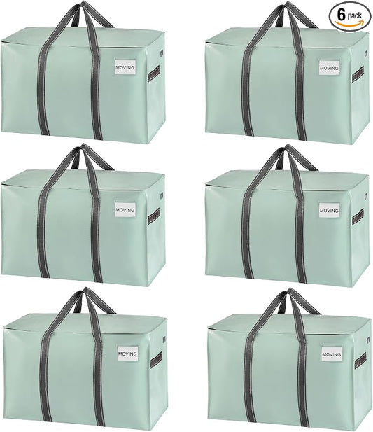 VENO 6 Pack Heavy Duty Moving Bags, Extra Large Storage Bags with Reinforced Handles & Strong Zippers, Foldable & Reusable Moving Box Alternative for Clothes & Dorm Storage by Veno