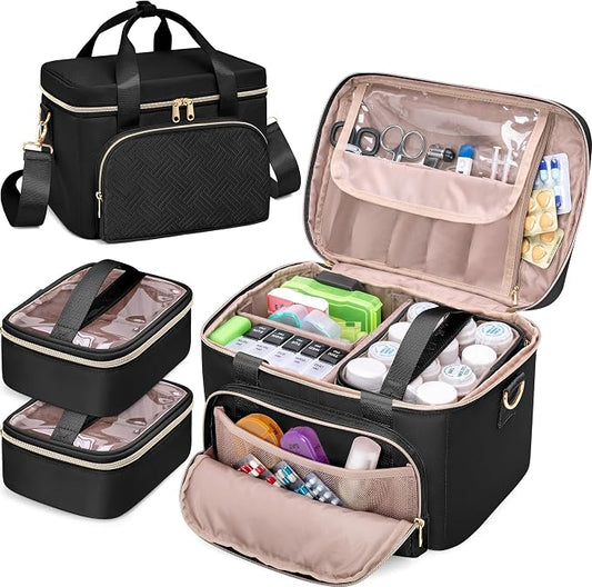 Medicine Storage Bag, Pill Bottle Organizer Bag, First Aid Bag | Travel Medicine Bag with 2 pouches, Pill Bottle Organizer Bag for Home Healthcare, Durable Medication Storage Case by Prokva