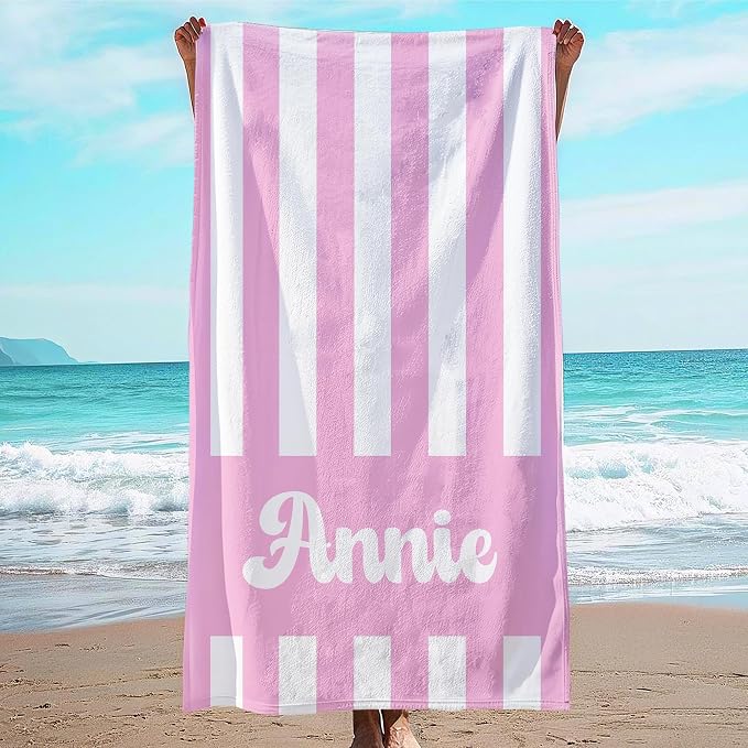 JML Personalized Beach Towel with Name, Custom Cabana Stripe Beach Towel, Customized Microfiber Pool Towel, Quick Dry & Absorbent Swim Towel for Adult,Mother's Day, Birthday, Summer Holiday,Vacation by JML