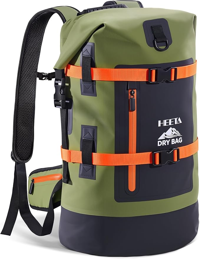 HEETA Dry Bags Waterproof Backpack 40L for Men & Women, Roll Top Heavy Duty Cushioned Hiking Backpack for Kayaking Boating Paddle Boarding Fishing Travel Camping Beach Vacation Cruise Ship Essentials by HEETA
