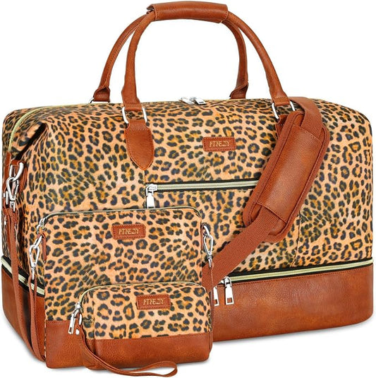 ITIEZY Weekender Overnight Bag for Women - Large Travel Duffel Bag with Shoe Compartment, Gym Duffel Bag Hospital Bag Carry On Tote Bags for Airplanes with Crossbody Bag Toiletry Bag 3Pcs Set by ITIEZY