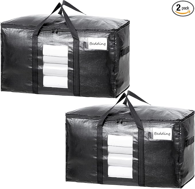 TAILI Extra Large Moving Bags, 2 Pack Black Heavy Duty Totes For Storage with Visible Window, Wrap Around Handles, Storage Bags for Space Saving, Alternative to Moving Boxes by TAILI