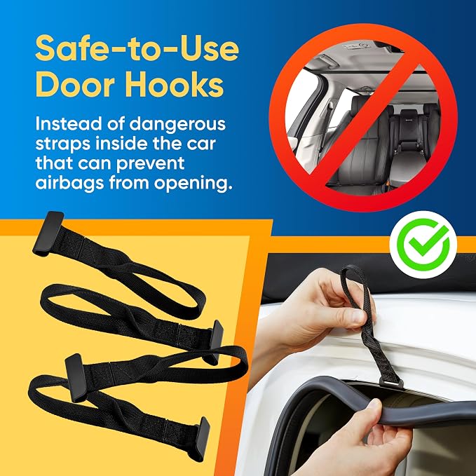 Car Roof Bag - Car Rooftop Cargo Carrier Bag – 19 Cubic Ft Waterproof Roof Rack Cargo Carrier, Includes Anti-Slip Mat, 4 Door Hooks, Reinforced Zipper/Buckle, with or Without Rack - Image 5