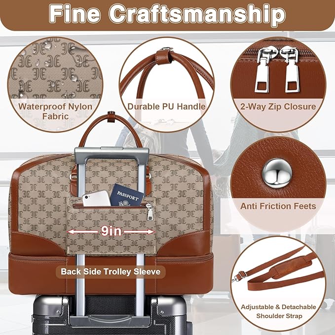 ITIEZY Weekender Overnight Bag for Women - Large Travel Duffel Bag with Shoe Compartment, Gym Duffel Bag Hospital Bag Carry On Tote Bags for Airplanes with Crossbody Bag Toiletry Bag 3Pcs Set - Image 4