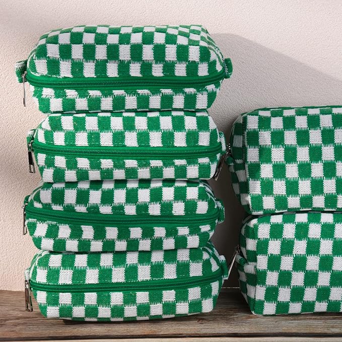 SOIDRAM Checkered Makeup Bag Preppy Cosmetic Bag Bulk Green Makeup Pouch Personalize Travel Toiletry Bag Organizer Cute DIY Makeup Brushes Storage Bag for Women - Image 5