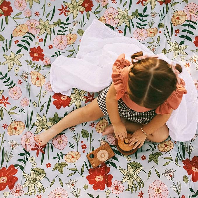 Little Unicorn 5'x10' XL Outdoor Family Picnic & Beach Blanket | Durable & Water-Resistant Fabric | Compact Fold & Easily Wipes Clean | Zipper Pocket (Primrose Patch) - Image 8