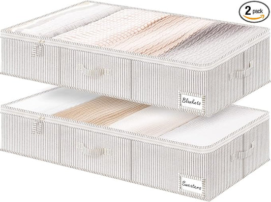 StorageWorks Extra Large Under Bed Storage Containers with Handles and Label Holder, 2 Pack Ultra-thick Fabric Underbed Bins, Closet Organizer for Clothes, Blankets, Sweater by StorageWorks