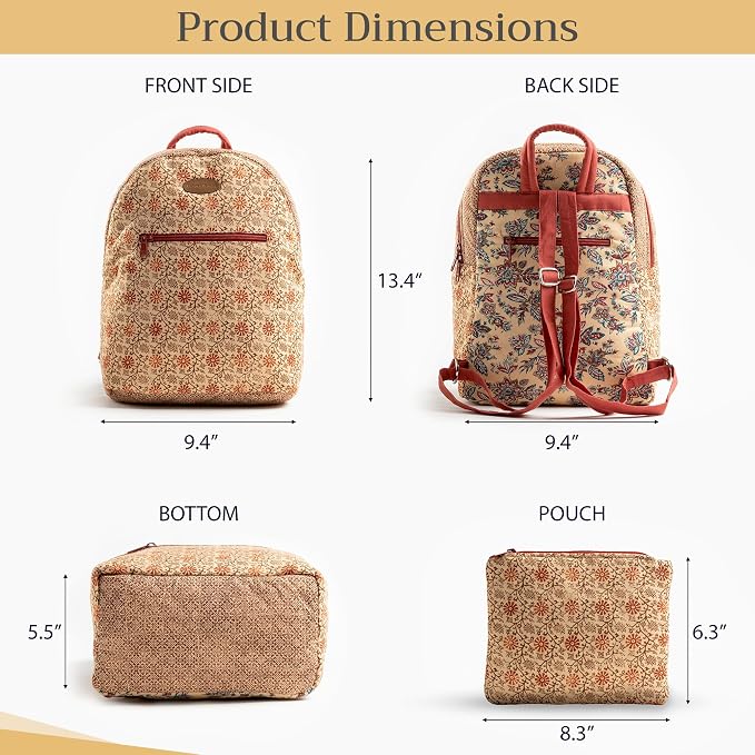 Maison d' Hermine Backpack for Women Men Cotton Shoulder Multipurpose Rucksack with Small Pouch Lightweight Multi Pocket Bag for Travel Work Beach Perfect for Spring Summer (Asmi - Daya) - Image 5