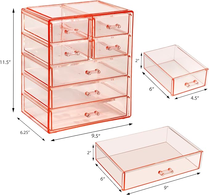 Sorbus Acrylic Makeup Organizer Set, 7-Drawer Vanity & Countertop Cosmetic Storage with Small & Wide Drawers, Pink Makeup Storage for Brushes, Lipsticks, Jewelry – Holiday Gift for Women & Teens - Image 3