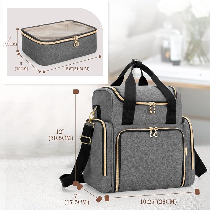 LUXJA Travel Makeup Bag with 2 Removable Makeup Cases, Gray | Large Cosmetic Bag with Multiple Storage Sections, 3 Detachable Dividers, Detachable Shoulder Strap, Trolley Sleeve - Image 7