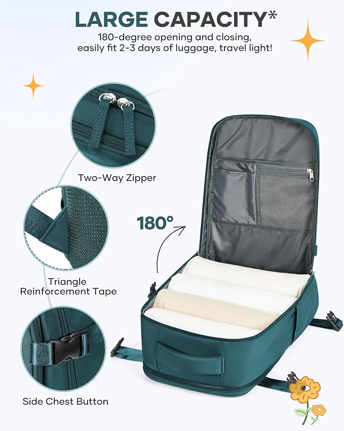 coofay Large Travel Backpack Carry on Flight Approved Mochila De Viaje Carry on Backpack for Airplanes Spirit Airlines Personal Item Bag 18x14x8 Inches Travel Bag Traveling Backpack for Women Men - Image 5