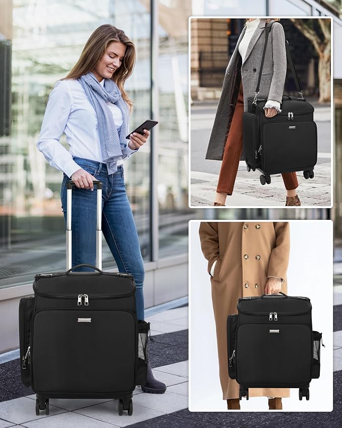 Relavel Rolling Makeup Case, Hair Tools Travel Bag Cosmetology Case on Wheels with 2 Clear Bags, Professional Hairstylist Bag Makeup Artist Storage Train Case Barber Organizer with 360° Spinner Wheels - Image 7