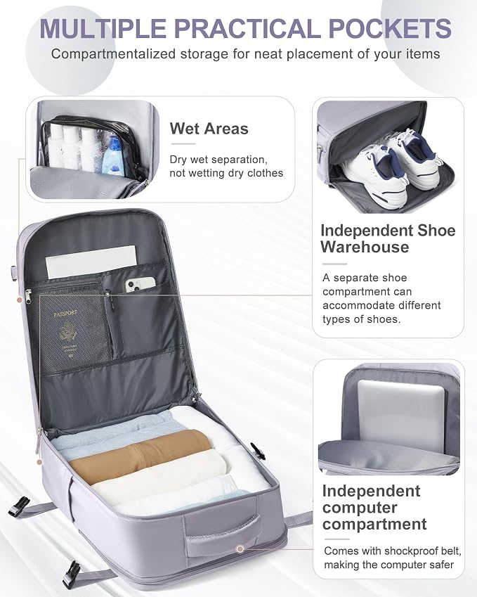 coowoz Large Travel Backpack Carry On for Women Man Gym Backpack with Laptop Compartment Mochila de Viaje Teacher Personal Item Backpacks Rucksack Airplane Accessories Must Haves Purple - Image 5