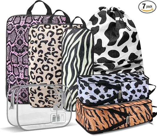 Travel Animal Skin Print Compression Packing Cubes Set | Lightweight, Tear-Resistant, Slim-Fold Packing Organizers, Travel Essential Bag for Clothes, Shoes, Cosmetics & Toiletries by Unknown
