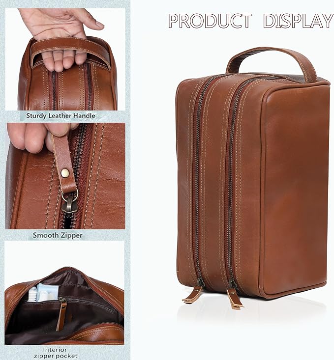 VC VINTAGE COUTURE Leather Toiletry Bag for Men Extra Large Leather Men's Toiletry Bag for Traveling Real Leather Dopp Kit for Men Leather Shaving Bag for Travel - Image 4