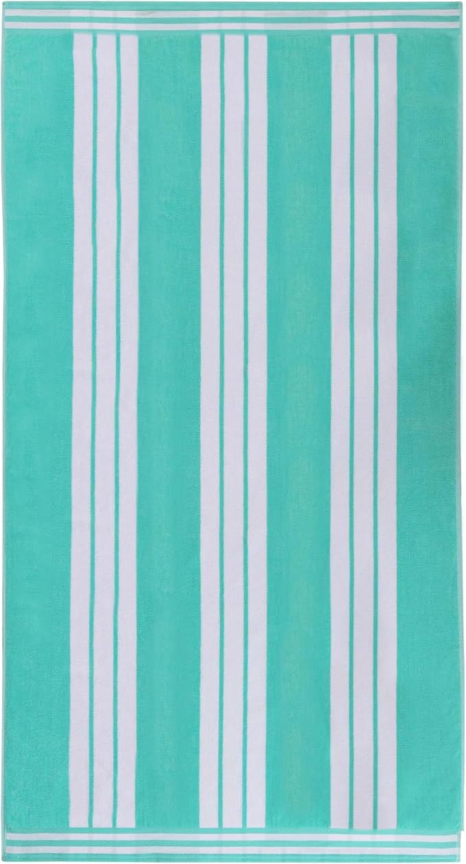 Superior Cotton Cabana Striped Beach Towels, Colorful Towels for Adult, Kid, Pool, Swimming, Sand, Travel, Large Oversized, Absorbent, Fast Drying, Bath Basics, Cabana Collection, 1 Piece, Mint by SUPERIOR
