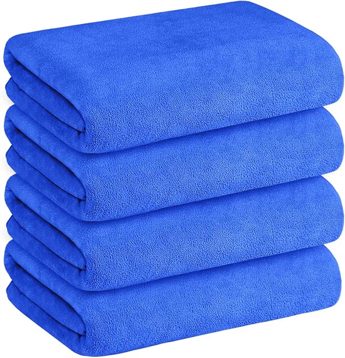 JML Microfiber Bath Towels, Extra Large Bathroom Towel Set, Pack of 4, 30" x 60" - Soft and Absorbent Towel for Hair, Swimming, Fitness, Sport, Yoga, Dark Blue by JML