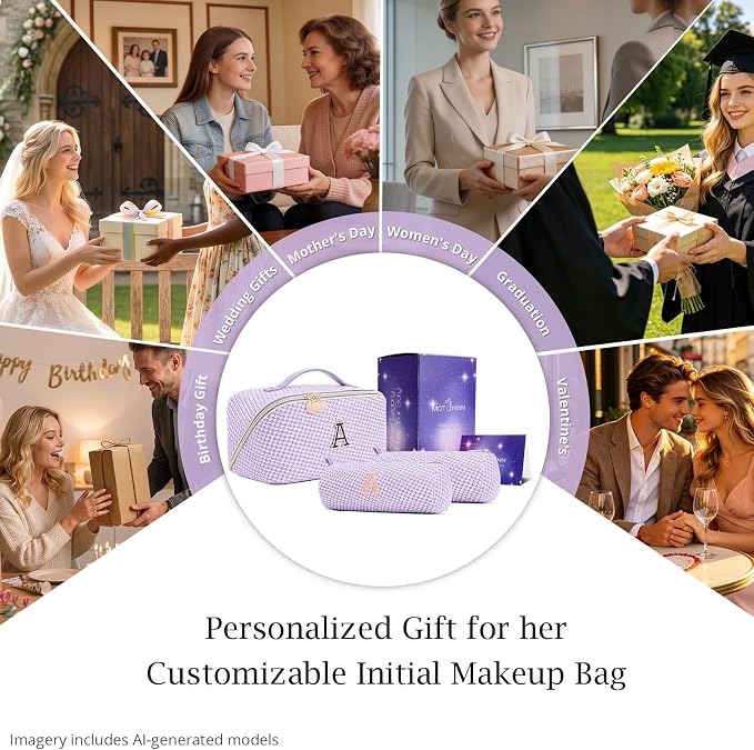 Personalized Gift Travel Makeup Bag: Initial Makeup Organizer Bag for Women | 3-in-1 Custom Make up Bag Set - Vegan Leather Travel Cosmetic Bag - Luxury Gift for Women – Birthday, Anniversary, Graduation - Image 7