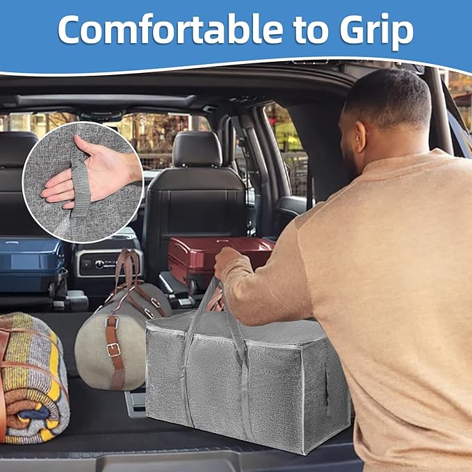 6 Pack-Extra Large Heavy Duty Moving Bags - Waterproof Storage Totes with Handles & Zippers, Foldable for College Dorm, Storage (Gray) - Image 6