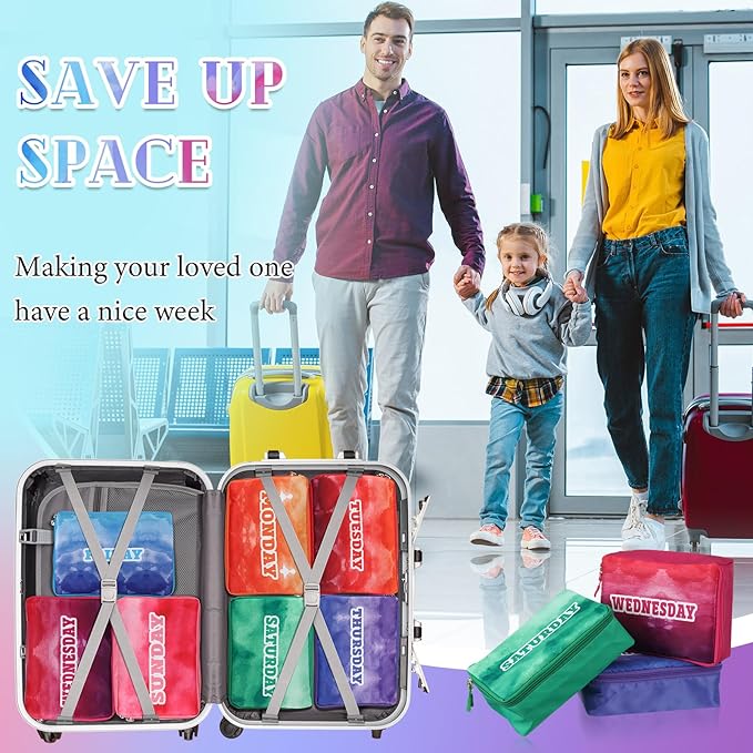 Paterr 7 Pcs Packing Cubes for Travel Kids Days of Week Compression Packing Cubes Colorful Luggage Organizers Suitcase Camp(Gradient) - Image 4
